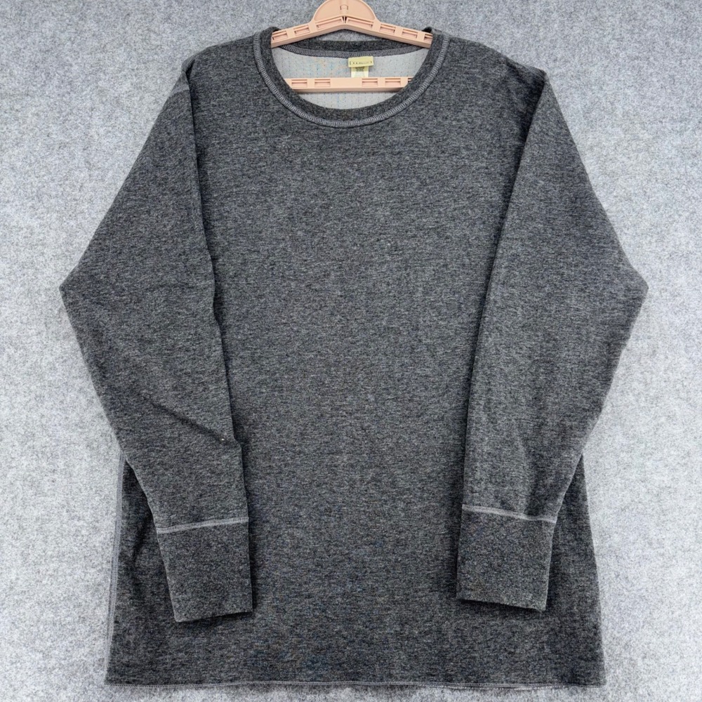 LL Bean Mens Gray Cotton Wool Blend Thermal Base Layer Crewneck Shirt L REG